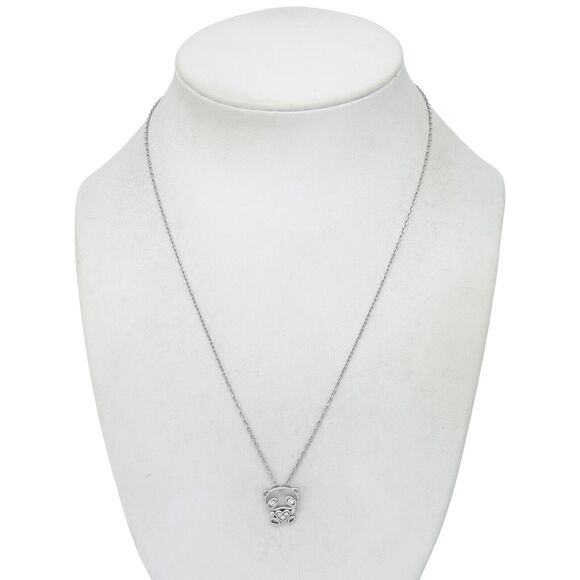 Vintage Sterling Silver S925 Cubic Zirconia Panda Pendant Necklace 16.25"-18" - Picture 2 of 6